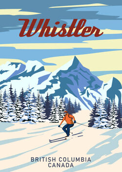 Плакат Whistler Travel Ski resort poster vintage.