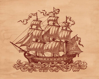 Картината върху платно Ship on brown old paper.