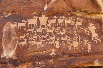Картината върху платно UT, Nine Mile Canyon, petroglyphs, The Great Hunt