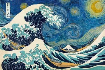 Poster Katsushika Hokusai ft. van Gogh - Šestintrideset pogledov na goro Fudži
