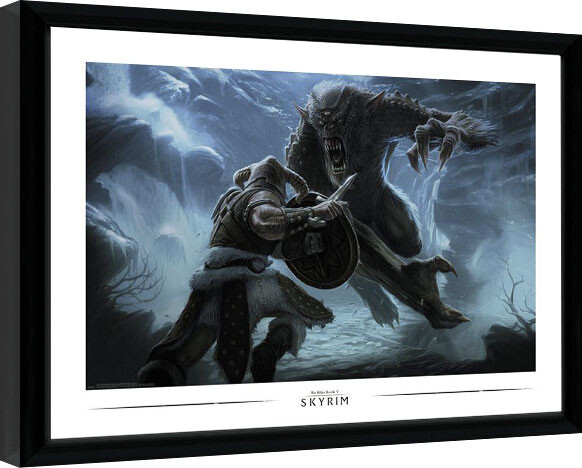 Kehystetty juliste Skyrim - Troll Fight