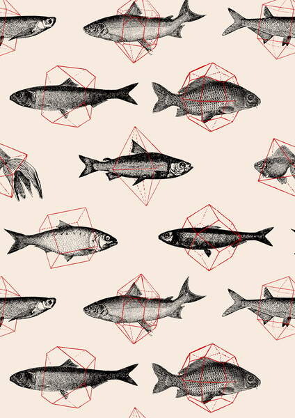 Принти на полотні Fishes in Geometrics