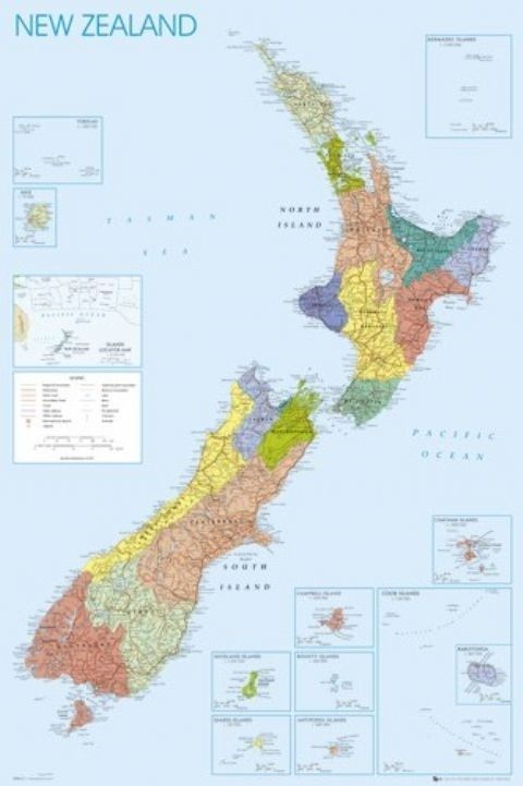 Плакат New Zealand map - Map of New Zealand