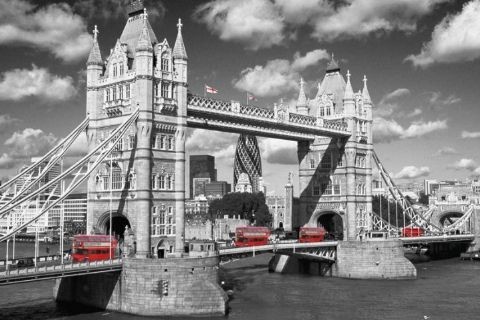 Плакат London - tower bridge buses