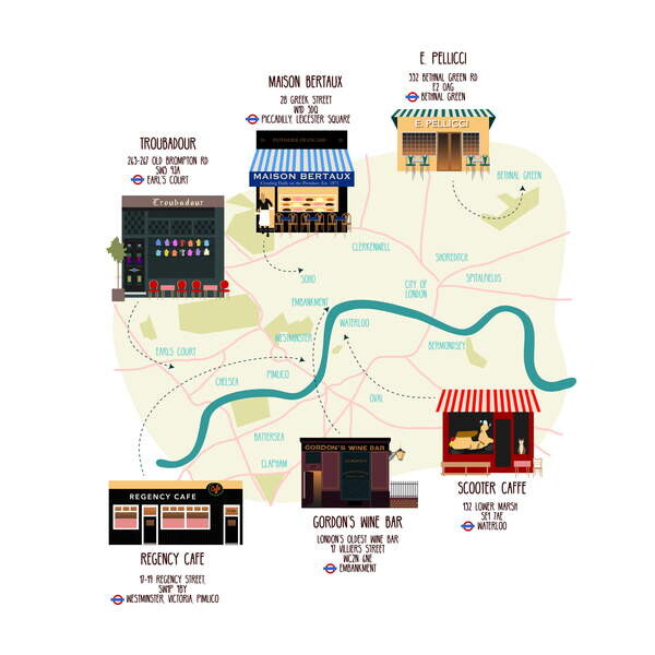Плакат Map of Unique London Eateries and Bars