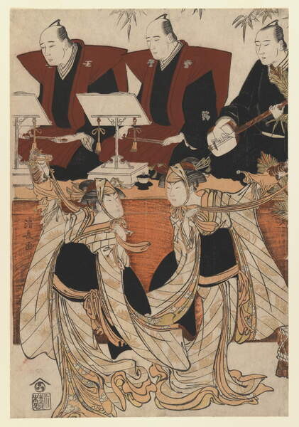 Poster Two actors as Iwai Hanshiro IV and Segawa Kikunojo III in the 'Karukoma' dance