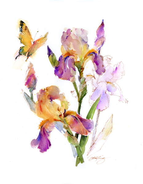 Плакат Iris with yellow butterfly, 2016,