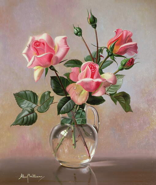 Принти на полотні AB69 Pink Roses in a Glass Jug