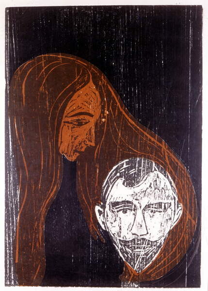 Наклейка Head of a man in the hair of a woman