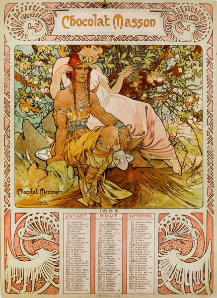 Плакат Chocolate Masson calendar illustrated by Mucha .