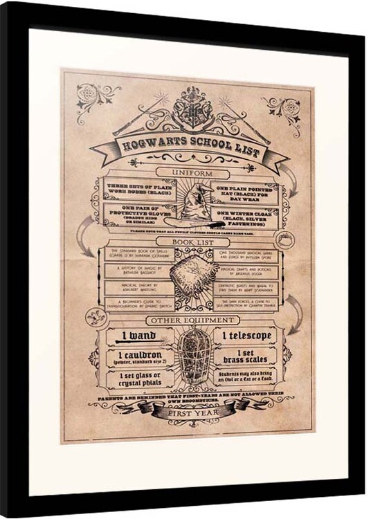 Framed Poster Harry Potter - Hogwarts School List