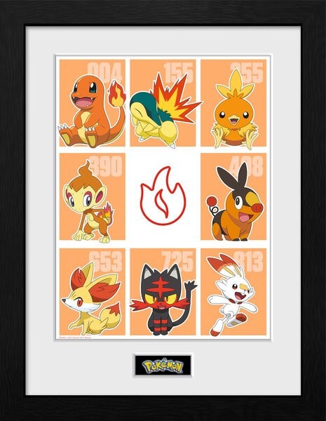 Framed Poster Pokemon - First Partner Fire