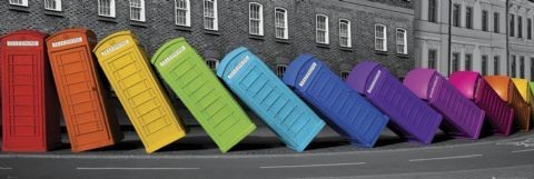 Плакат Londýn - phoneboxes falling