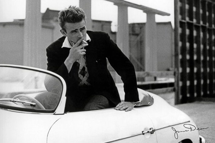 Poster James Dean - white car