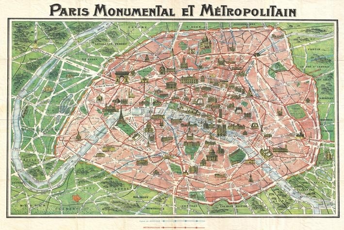 Αφίσα Art nouveau Paris map 1920