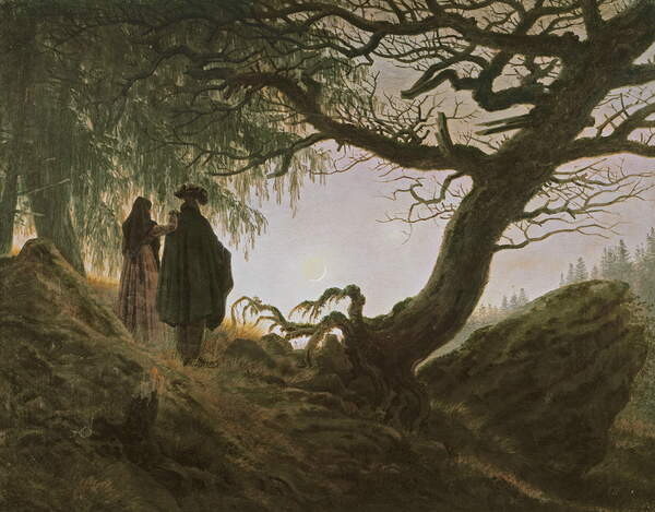 Плакат A man and woman contemplating moon