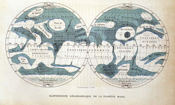 Плакат Map of the Planet Mars, 1884