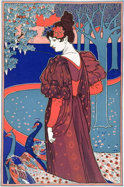 Плакат Woman with Peacocks