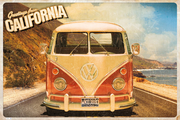 Плакат VW Volkswagen Camper - cali postcard