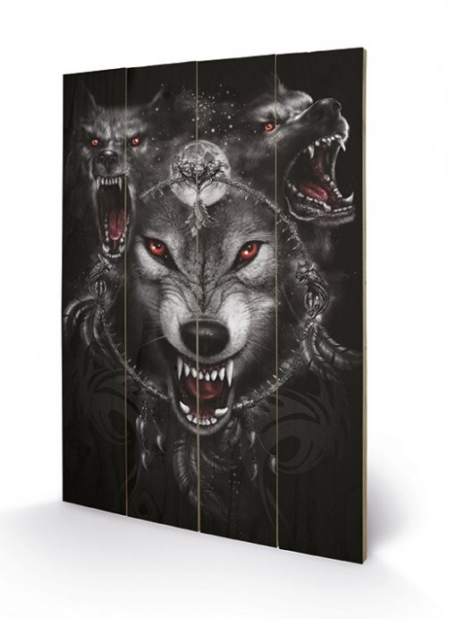 Pintura em madeira SPIRAL - wolf triad