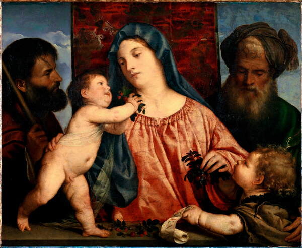 Плакат The Madonna of Cherries Saints Joseph, Zechariah and John the Baptist