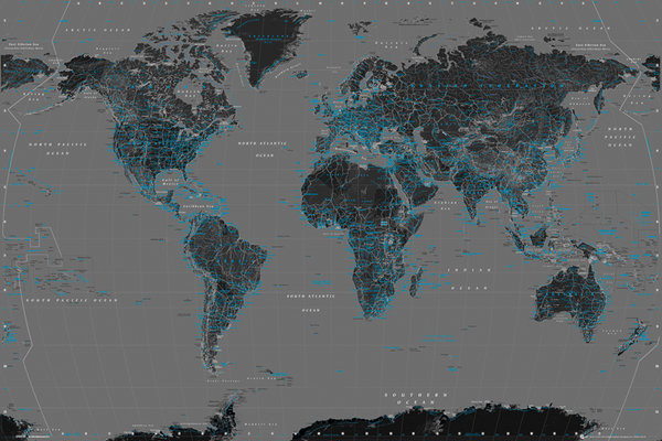 Poster World Map - Black and Blue