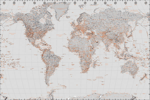 Poster World Map - Silver and Orange