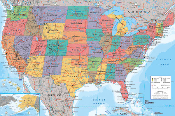 Poster Politická mapa USA