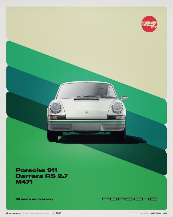 Художествен печат Porsche 911 Carrera RS 2.7 - 50th Anniversary - 1973 - White