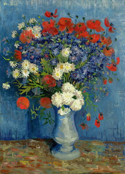 Принти на полотні Still Life: Vase with Cornflowers and Poppies, 1887
