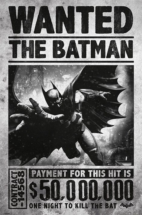 Poster BATMAN ARKHAM ORIGINS - wanted | Wall Art | 3+1 FREE