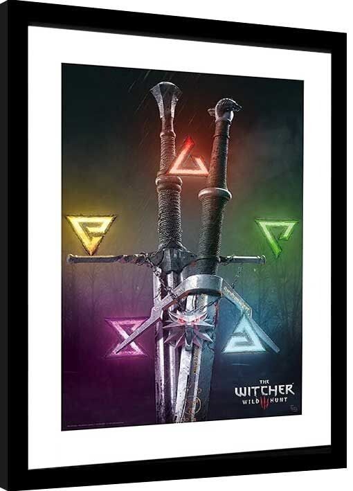 Kehystetty juliste The Witcher - Signs & Swords