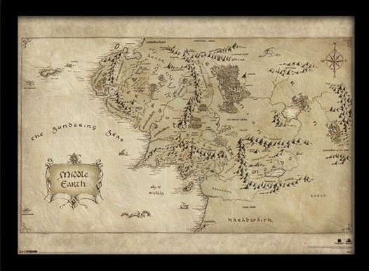Framed Poster The Hobbit - Middle Earth Map