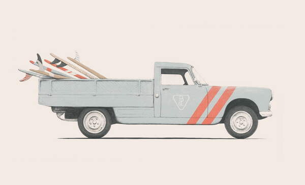 Принти на полотні Pickup car with surfboards, 2019