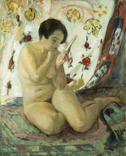 Плакат Nude Sat with a Mirror; Nu Assis au Miroir, 1925-1930