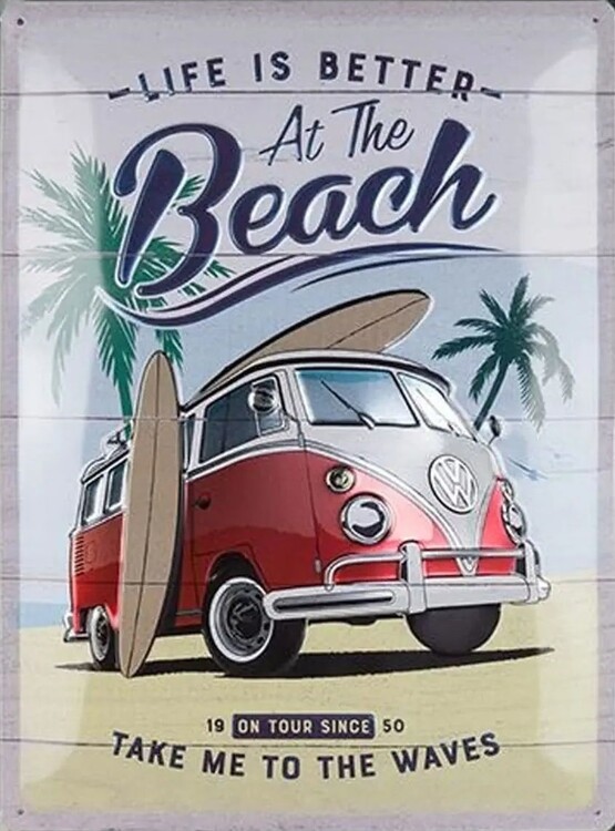 Μεταλλική πινακίδα Volkswagen VW - T1 - At the Beach