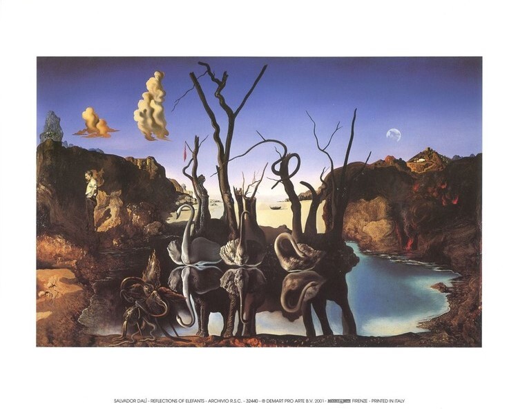 Art Print Swans Reflecting Elephants, 1937