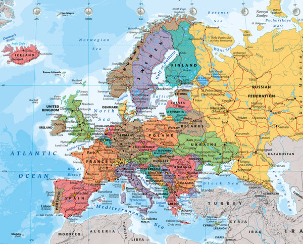 Плакат Politisk karta över Europa - Politiska Europakarta 2014