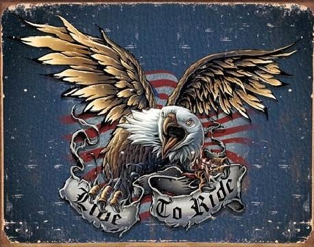Metallikyltti LIVE TO RIDE - eagle