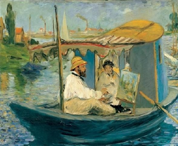 Monet Painting on His Studio Boat Картина