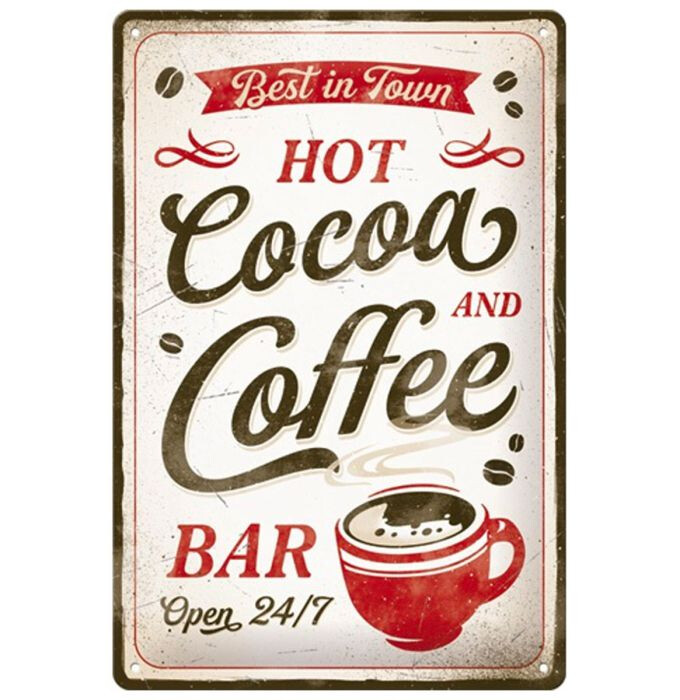 Μεταλλική πινακίδα Hot Cocoa and Coffee