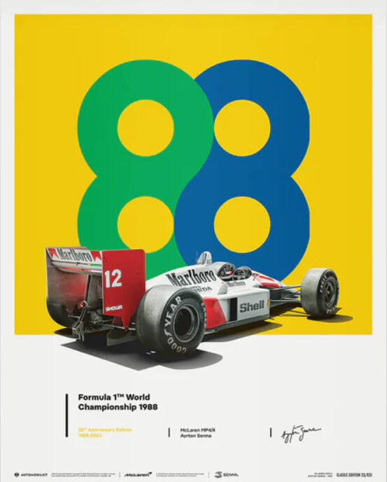 Εκτύπωση τέχνης McLaren MP4/4 - Ayrton Senna - 88 - San Marino GP - 35th Anniversary - 1988