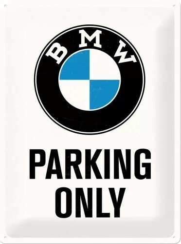 Metallikyltti BMW - Parking Only - White