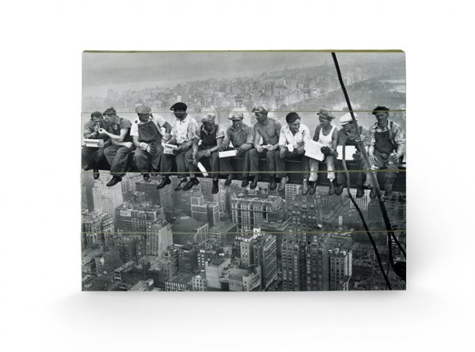 Ξύλινη τέχνη New York - Mittagspause auf einem Wolkenkratzer