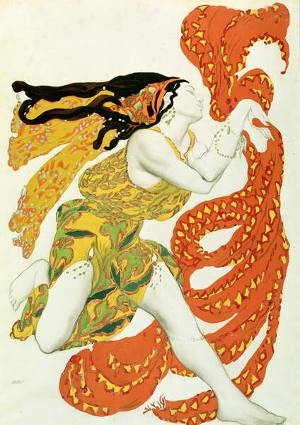 Наклейка Costume design for a bacchante in 'Narcisse' by Tcherepnin, 1911