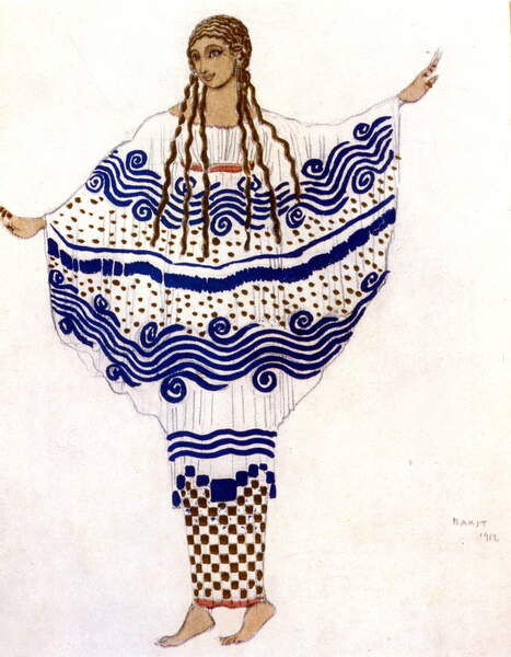 Плакат The afternoon of a fauna by Claude Debussy, costume by Léon Bakst, 1912.