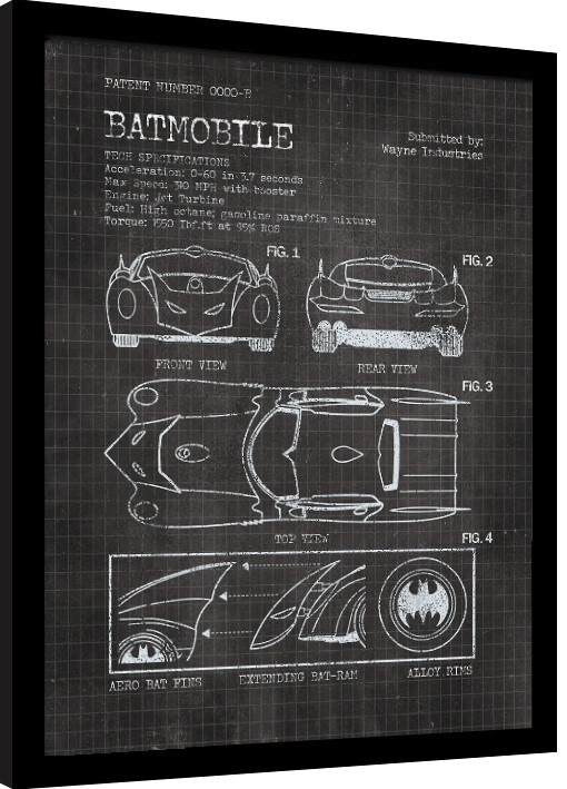 Uokvirjen plakat Batman - Batmobile Patent