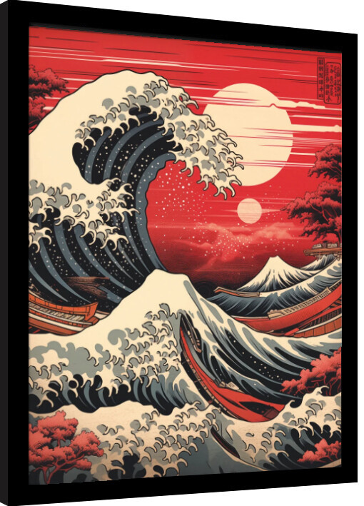 Framed Poster Wave Collection - Red Hue SUnset