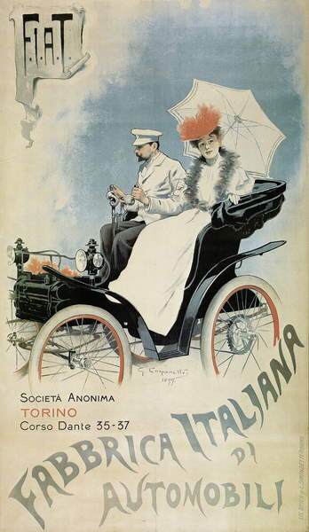 Принти на полотні Poster advertising an early 'FIAT' car, 1899