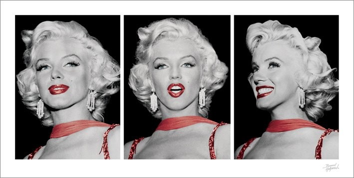 Художествен печат Marilyn Monroe - Red Dress Triptych